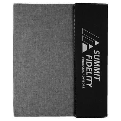 Gray/Black Leatherette Canvas Small Portfolio with 8.5x11 notepad - Laser Engraves to Silver
