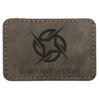 Rectangle Premier Engraved Patch with Adhesive, Dark Gray Faux Leather, 3" x 2"