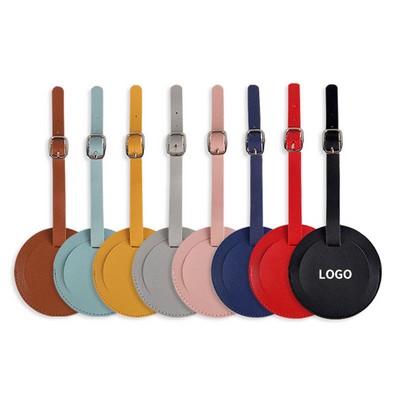 Round Faux Leather Luggage Tag With Adjustable Strap