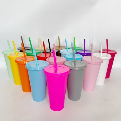 24OZ Solid Colored PP Plastic Straw Cup