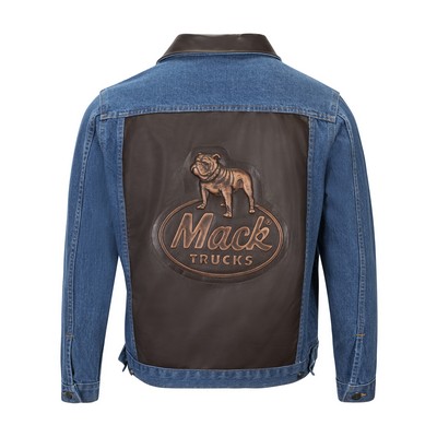 Denim Jacket with Embossed Leather Back
