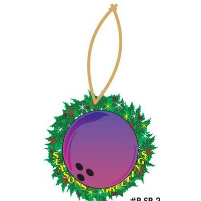Purple Bowling Ball Promotional Wreath Ornament w/ Black Back (4 Square Inch)