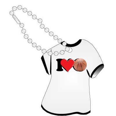 I Love Basketball Promotional T-Shirt Key Chain w/ Black Back (4 Square Inch)