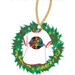 Las Vegas Poker Chip T-Shirt Promotional Wreath Ornament w/ Black Back (4")
