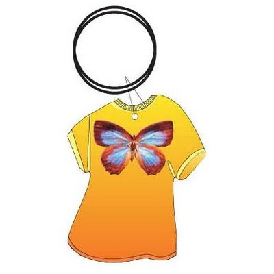 Blue & Brown Butterfly T Shirt Keychain w/Mirror Back (4 Square Inch)