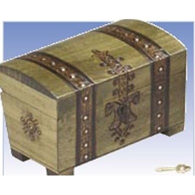 Wood Chest w/Carved Detail & 2 Band (5 1/2"x3 1/2"x3 1/2")