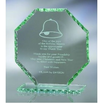 Small Jade Glass Pearl Edge Octagon Award