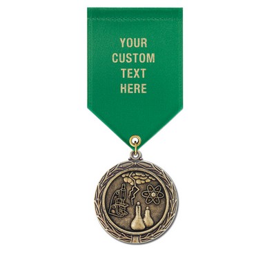 Science Cast MX Medal w/Satin Drape Ribbon (1½")
