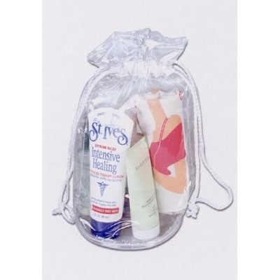 Clear Vinyl Drawstring Pouch w/ Blue or Pink Trim