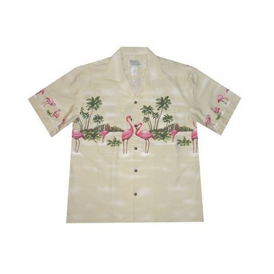 Cream Hawaiian Shirt - 100% Cotton Poplin Tropical Print w/ Coconut Buttons (S - 3XL in-stock)