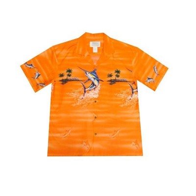 Orange Hawaiian Shirt - 100% Cotton Poplin Tropical Print w/ Coconut Buttons (S - 3XL in-stock)