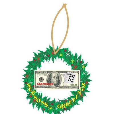 Las Vegas Royal Flush $100 Bill Wreath Ornament w/ Black Back (10 Square Inch)
