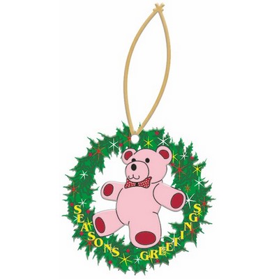 Teddy Bear Wreath Ornament w/ Clear Mirrored Back (3 Square Inch)