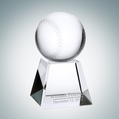 Baseball Optical Crystal Award w/ Short Base
