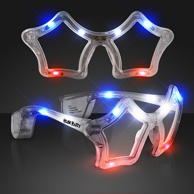 Red, White & Blue Flashing LED star shaped Sunglasses - PRINTED