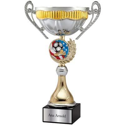 Silver/Gold Metal Cup w/ 2" logo holder on Black Marble Base