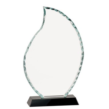 Flame Shaped Facet Glass Award w/ Black Base (9 1/2")