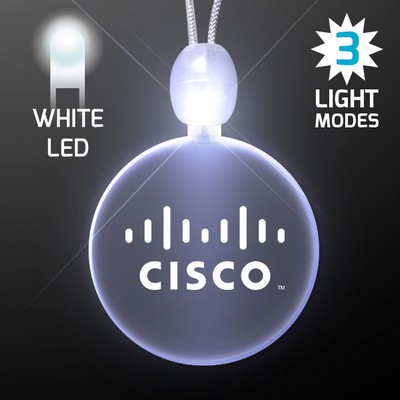 Light Up Promotional Acrylic Circle Necklaces with White LED - PRINTED