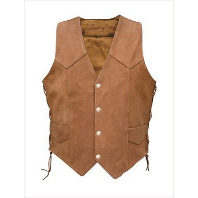 Brown Ladies Western Style Leather Vest w/Side Laces and 4 Pockets