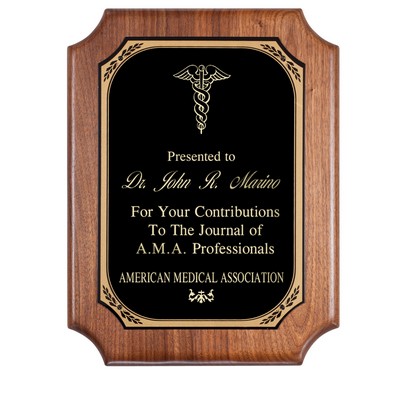 Walnut Plaque With Black Brass, 9 x 12"