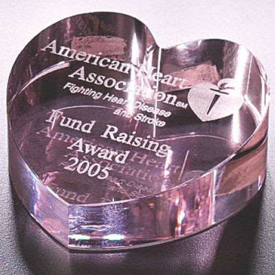 3" Optical Cut Pink Crystal Heart Paperweight