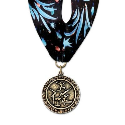 Female Gymnastic Cast MX Medal w/Stock Millennium Neck Ribbon (1½")