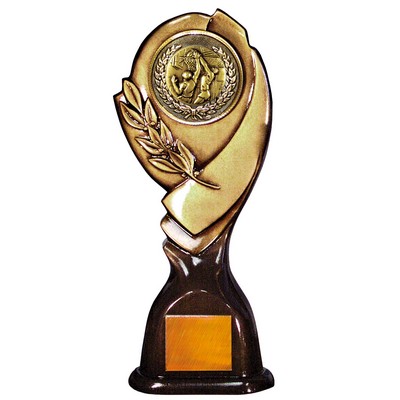 Stock 15" Classic Trophy with 2"Basketball Male Coin and Engraving Plate