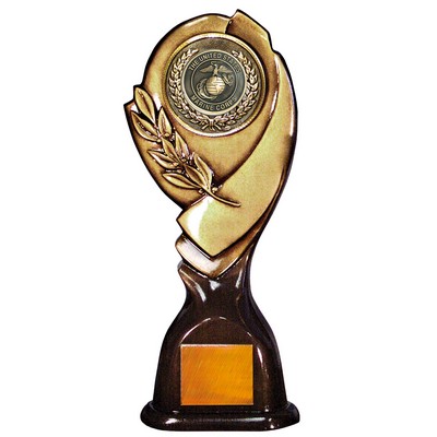 Stock 15" Classic Trophy with 2" US Marine Corp Coin and Engraving Plate
