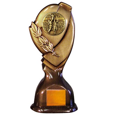 Stock Classic 10" Trophy with 2" Basketball Female Coin and Engraving Plate