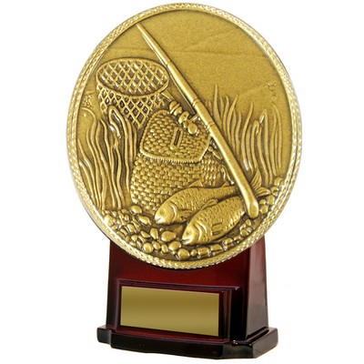 Stock 7" Medallion Trophy with 5 1/2" Fishing Insert with Engraving Plate
