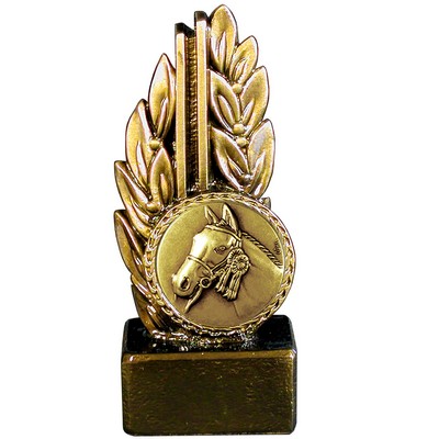 Stock 7" Laurel Trophy With 2" Horse Coin and Engraving Plate