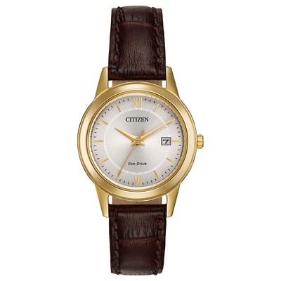 Citizen® Ladies' Corso Eco-Drive Brown Leather Strap Watch W/ Gold-Tone Case