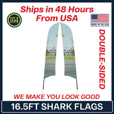 16.5' Shark Flag - Double Sided w/Spike Base - Made in the USA