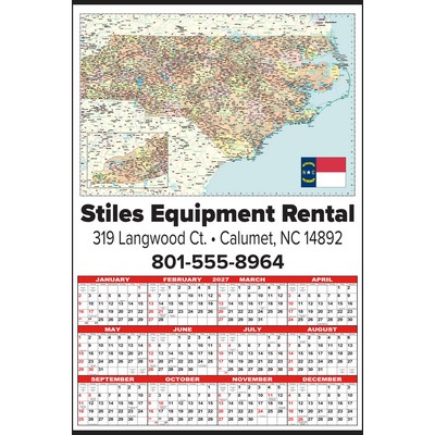 Small North Carolina State Map Year-In-View® Calendar