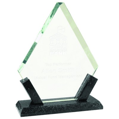7 1/4" Diamond Glass Award with Black Marble Base