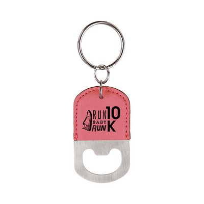 Leatherette Bottle Opener Keychain (Pink)
