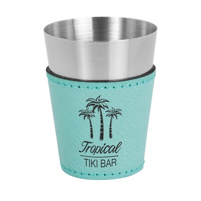 Leatherette on Steel Shot Glass (Teal Blue)