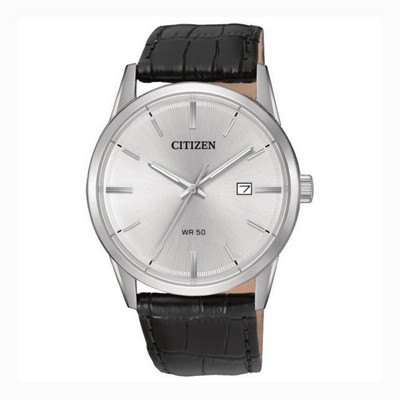 Citizen® Men's Quartz Stainless Steel Case Watch W/ Black Leather Strap