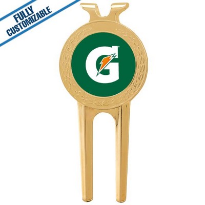 Gold Golf Divot Tool w/Full Color Insert