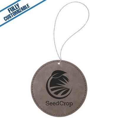 Gray Leatherette - Ornament With Silver String - Round