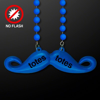 Blue Mustache Necklace on Blue Beads, NON Light Up - PRINTED