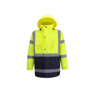 High Visibility Rain Parka, Class 3, Lime, 300 Denier