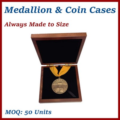 Executive Medallion Presentation Wooden Box w/ Flat or Easel Stand View - Made to Order