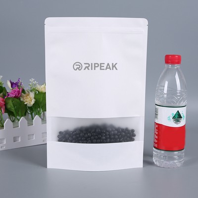 7.9 x 11.8" White Kraft Paper Bags W/Window Stand Up Ziplock Resealable Pouch Coffee Bag