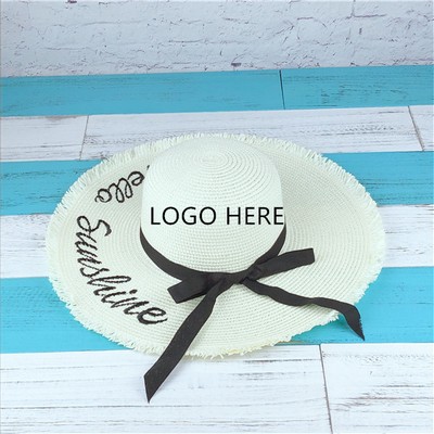 Wide Brim Straw Hat w/Ribbon