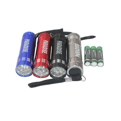9 LED Pocket Flashlight w/Strap, Gift Box, & 3 AAA Batteries