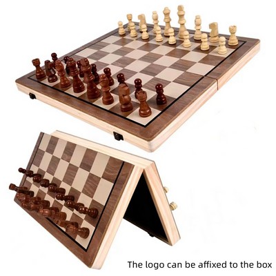 Chess Set 15" x 15" - Inlaid Walnut Wooden Chess Set with Folding Chess Board