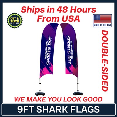 Shark Flag 9' Premium Double-Sided w/Plastic Water Base & Carry Bag - Made in the USA