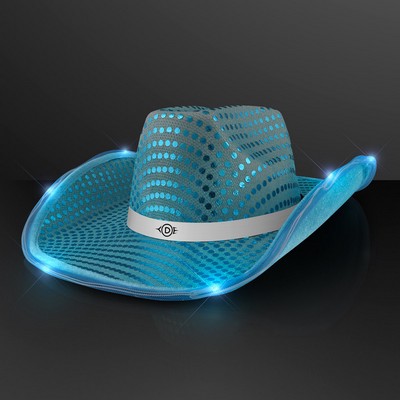 Light Up Turquoise Cowboy Hat with White Band - PRINTED