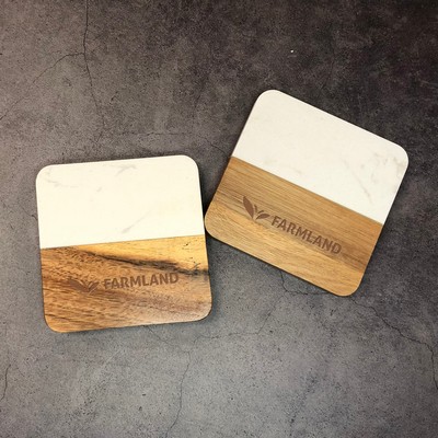 Marble And Wood Coaster Set ( Set Of 2) - Square